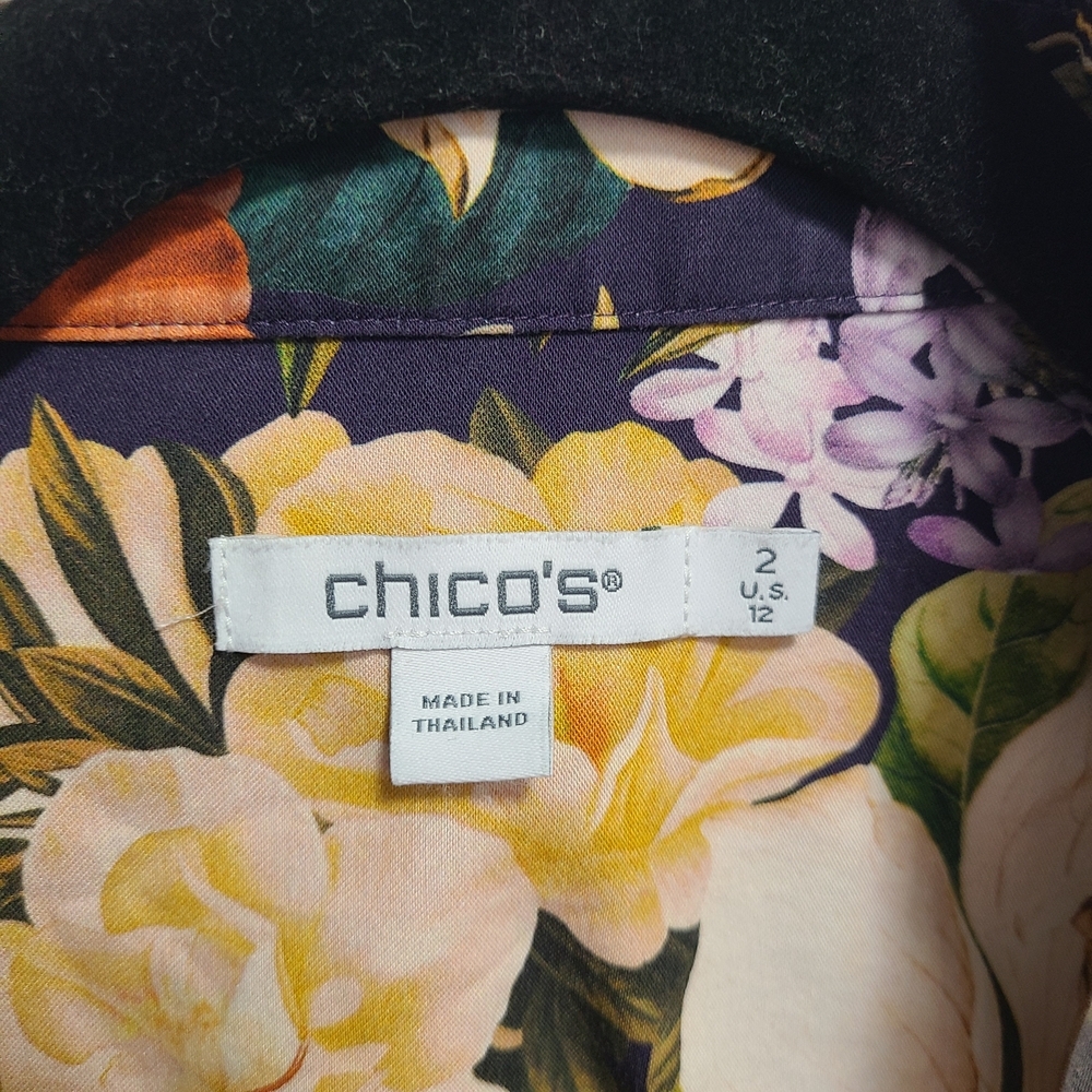 Chico's Vibrant Floral Button Down‎ Shirt - Purple, Orange, Cream - Picture 3 of 7